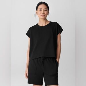 Eileen Fisher Pima Cotton Stretch Jersey Pleated Box-Top